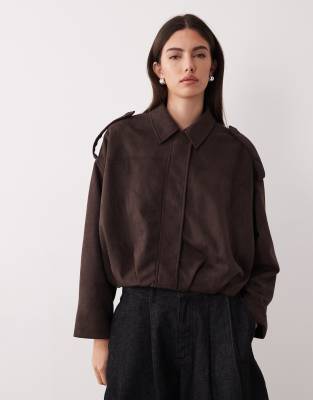 Jdy Faux Suede Bomber Jacket In Brown
