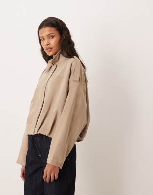 Jdy Faux Suede Bomber Jacket In Neutral