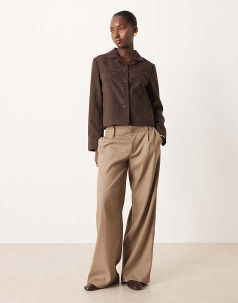 JDY faux suede jacket in chocolate brown
