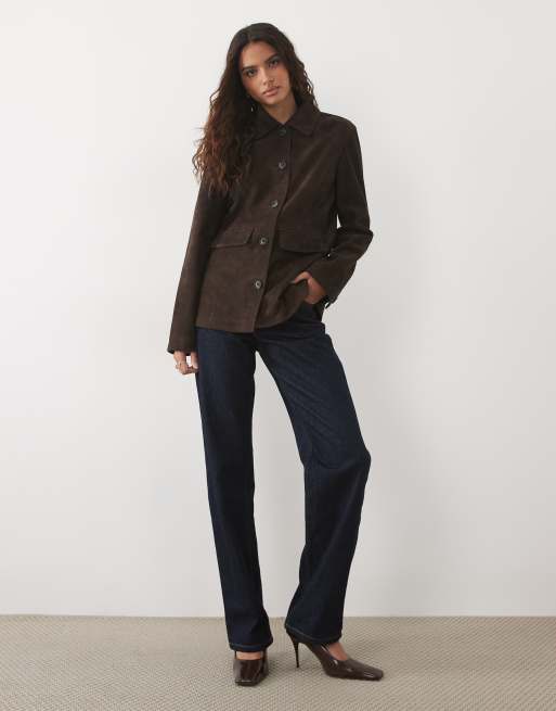 JDY faux suede jacket in dark brown, 2 of 4