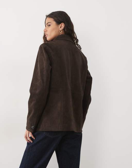 JDY faux suede jacket in dark brown, 4 of 4
