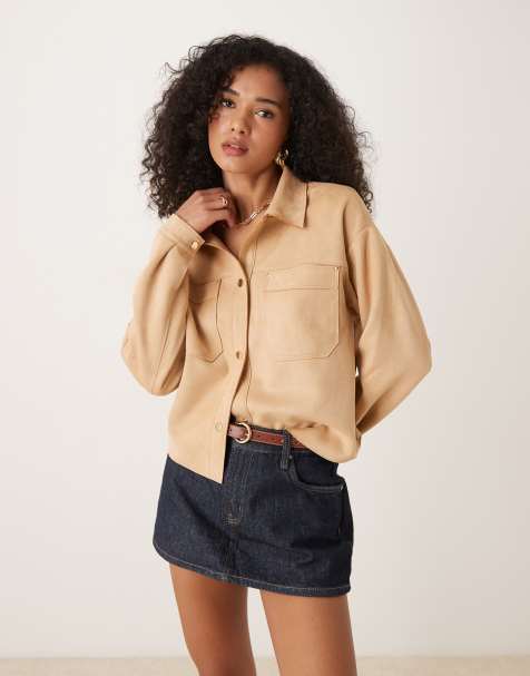 JDY faux suede overshirt in beige - view 1