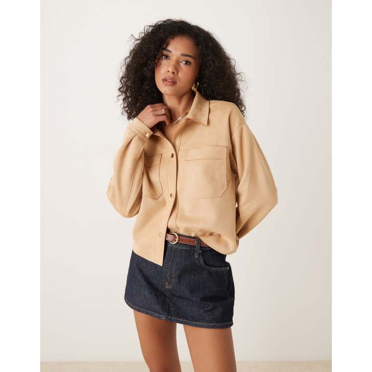 JDY faux suede overshirt in beige | ASOS