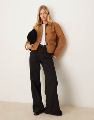 Jdy Faux Suede Short Jacket With Pocket In Brown