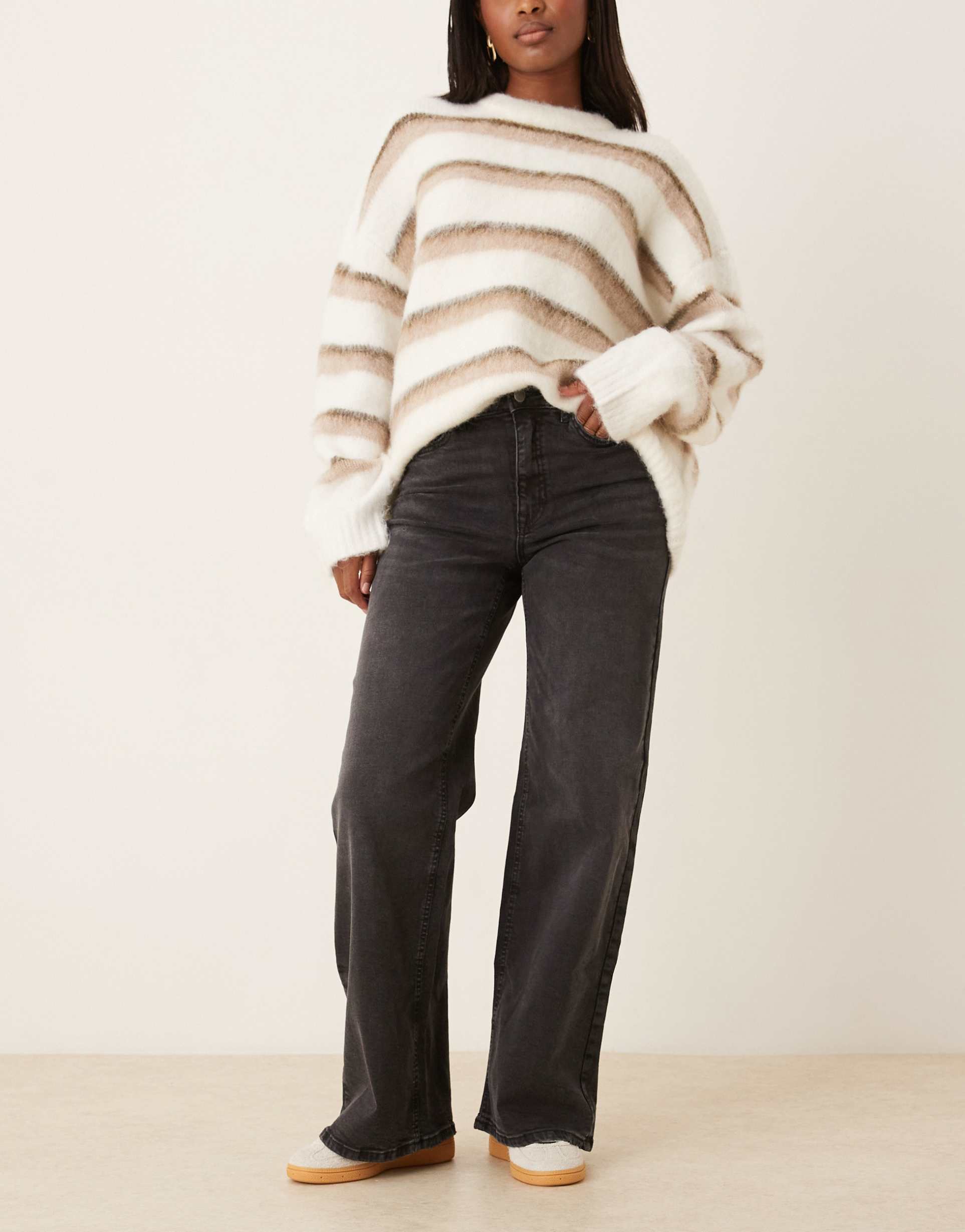 jdy felina high waist wide leg jeans in dark gray
