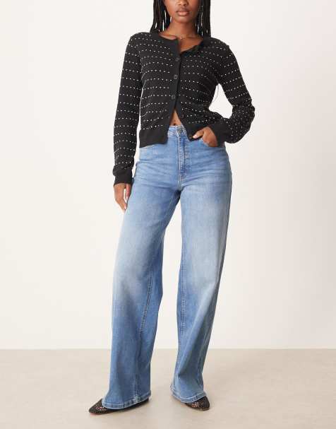 JDY - Felina - Mellemblå højtaljede jeans i denim med vide ben - view 1
