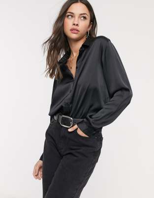 black satin long sleeve shirt