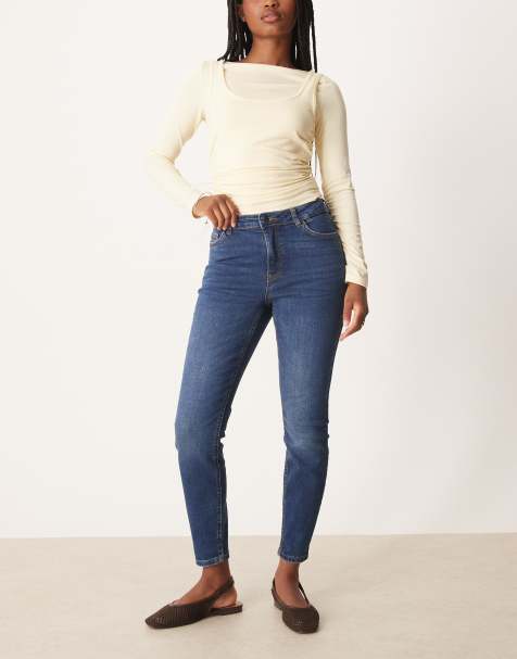 JDY Fina ankle length skinny jeans in mid blue denim - view 1