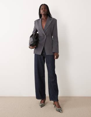 Jdy Fitted Tailored Blazer Set In Gray