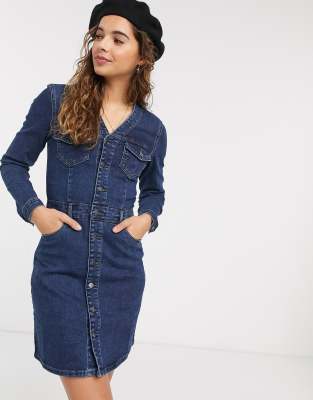 JDY fitted denim dress in blue | ASOS