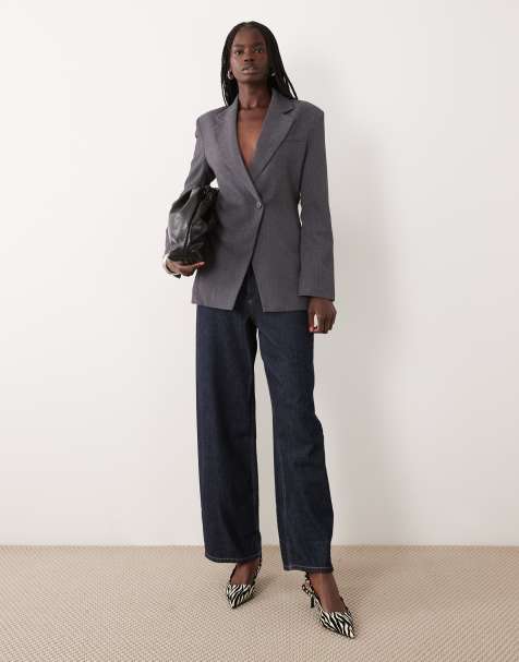 JDY fitted tailored blazer co-ord in dark grey - view 1
