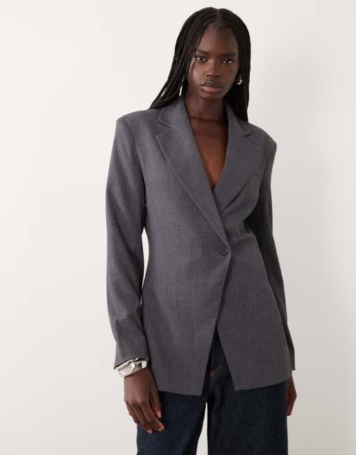 JDY fitted tailored blazer set in dark gray, 3 of 4
