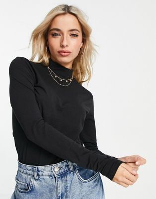 JDY fitted top with turtle neck in black