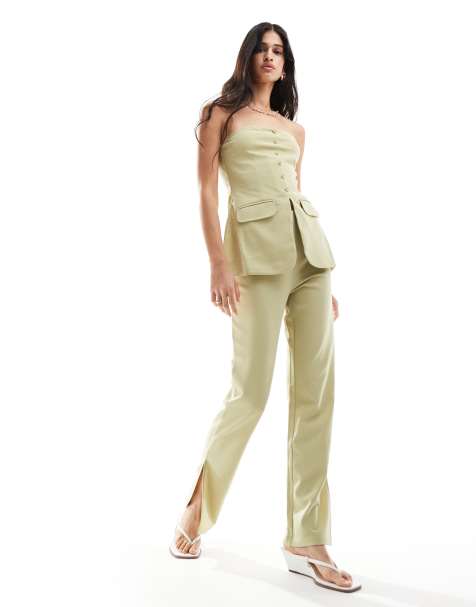JDY flare trouser co-ord in sage green - view 1