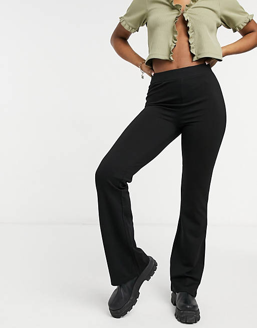 Pieces wide leg ribbed pants in black