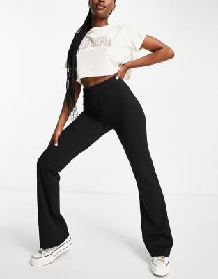 Pieces wide leg ribbed pants in black