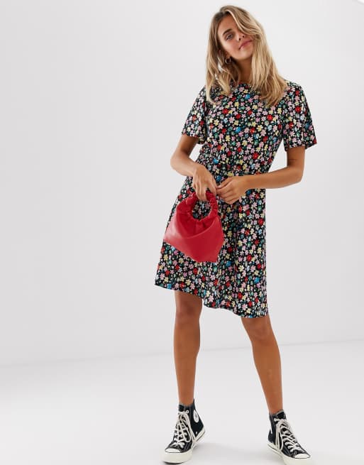 Jdy floral tie waist mini clearance dress