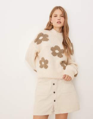 JDY JDY flower placement jumper in ecru-Black