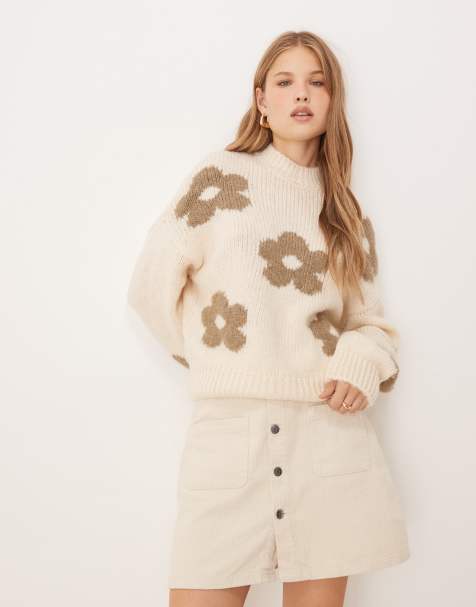 JDY flower placement jumper in ecru - view 1