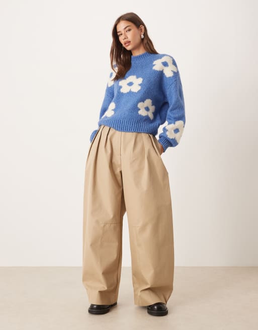 JDY flower placement sweater in blue, 3 of 4