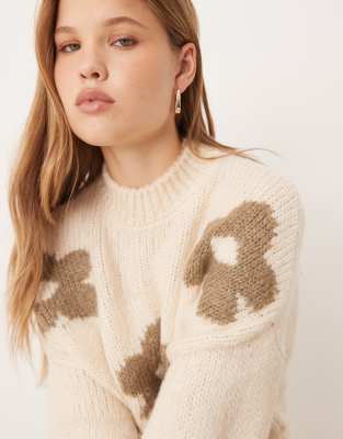 Jdy Flower Placement Sweater In Neutral
