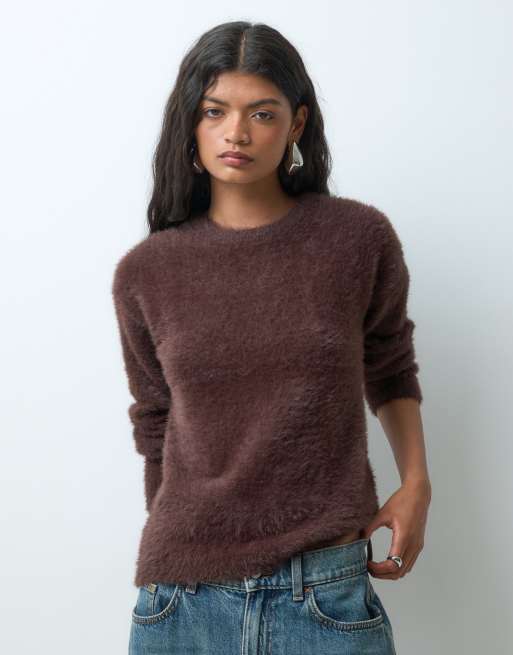 JDY fluffig texturerad tröja i mörkbrun, 5 av 5
