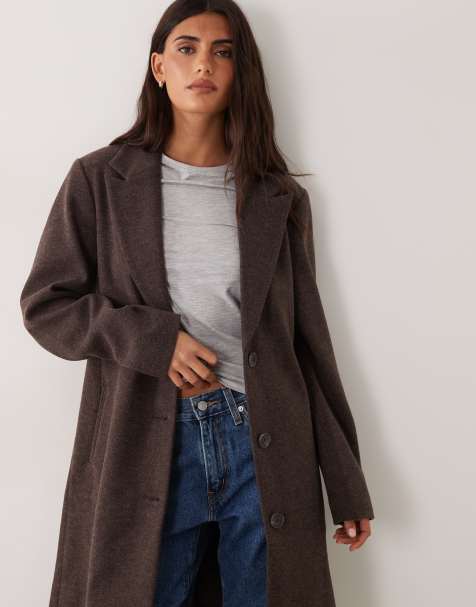 JDY formal longline coat in chocolate brown - view 1