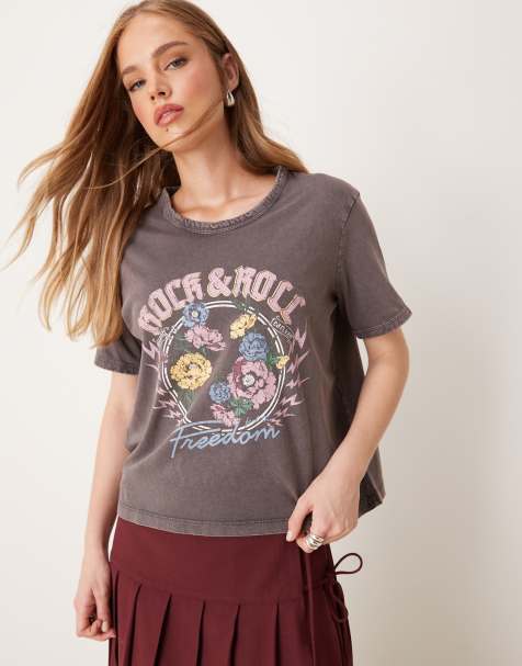 JDY - Forvasket grå T-shirt med grafisk print - view 1