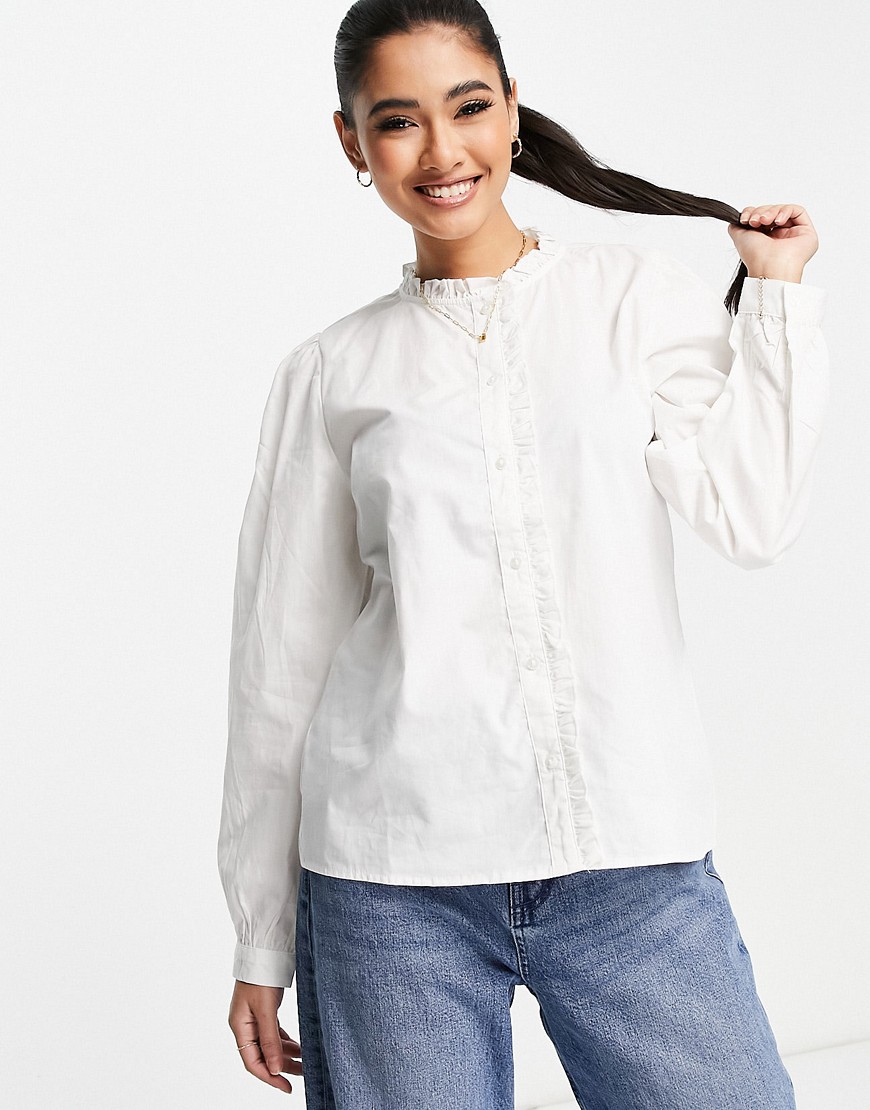 JDY frill detail shirt in white