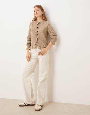 Jdy Frill Details Knit Cardigan In Brown