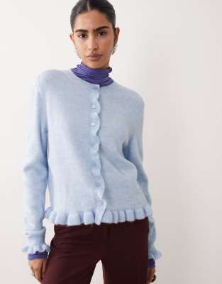Jdy Frill Details Knit Cardigan In Blue