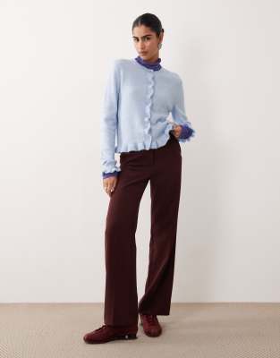 Jdy Frill Details Knit Cardigan In Blue