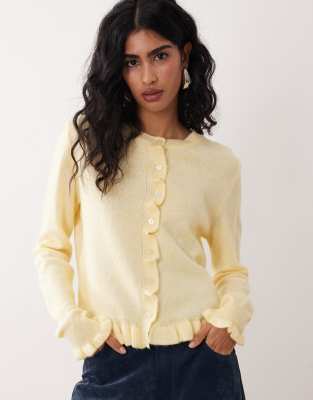Jdy Frill Details Knit Cardigan In Yellow