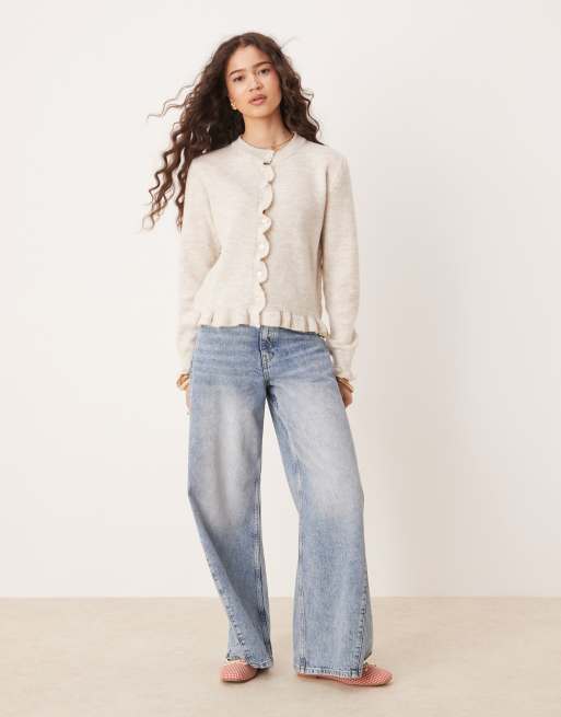 JDY frill details knitted cardigan in cream, 4 of 4