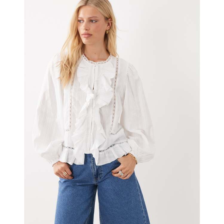JDY frill trim shirt in white | ASOS
