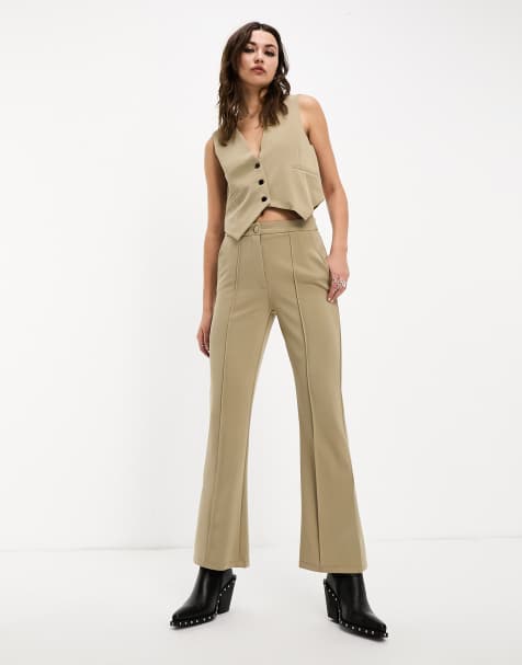 JDY front slit flare trouser in beige