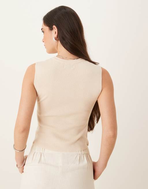 JDY front tie high neck knitted tank top in beige  , 3 of 4
