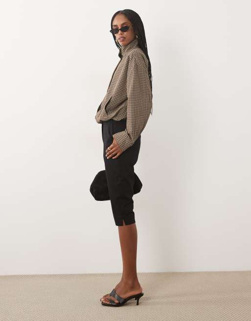 JDY funnel neck bomber jacket in brown gingham, 2 of 4