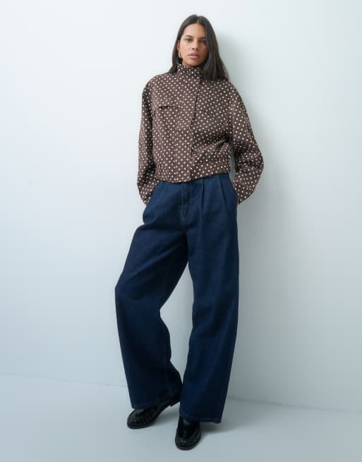 JDY funnel neck jacket in brown polka dot, 3 of 4