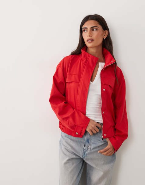 JDY funnel neck jacket in red - view 1