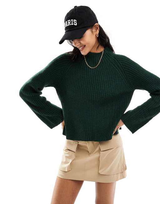 JDY funnel neck knit sweater in green 