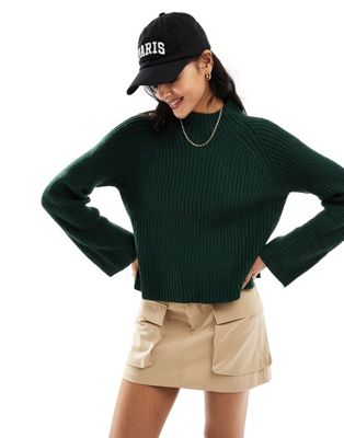 JDY funnel neck knitted jumper in green