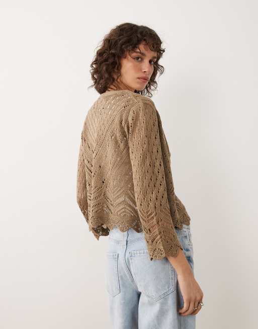 JDY - Gebreid vest met 3/4 mouwen in lichtbruin, 4 van 4