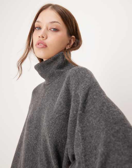 JDY - Gebreide poncho met col in gemêleerd donkergrijs