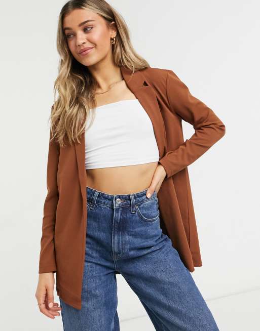 JDY – Geggo – Lässiger Blazer mit langen Ärmeln aus Jersey in Rotbraun