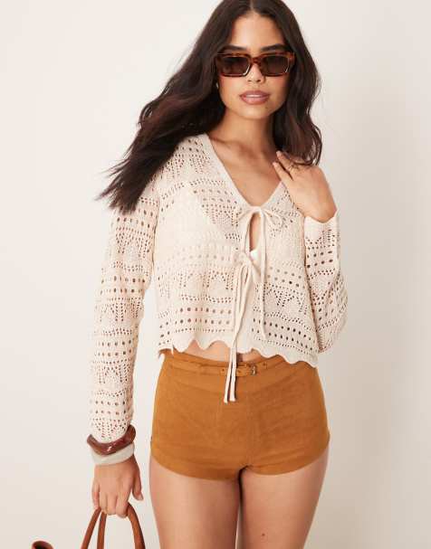JDY - Gehaakt vest met gestrikte voorkant in beige - view 1