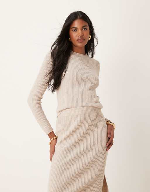 JDY - Geribbelde top in beige, deel van co-ord set
