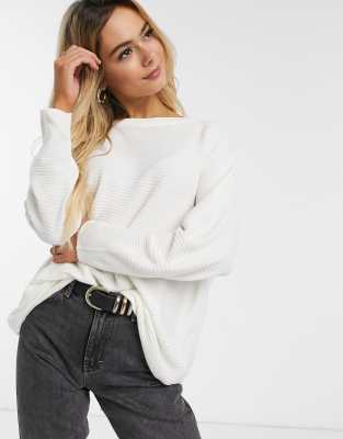 JDY ribbed jumper with crew neck in white White
