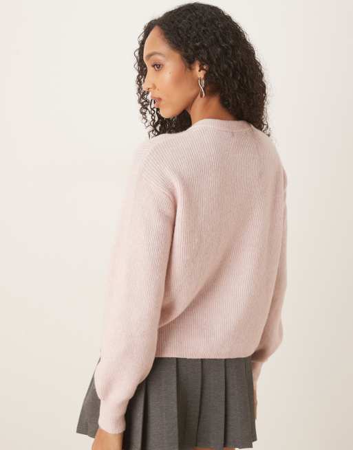 JDY – Gerippte Strickjacke in Hellrosa mit Perlenknöpfen, 2 von 4
