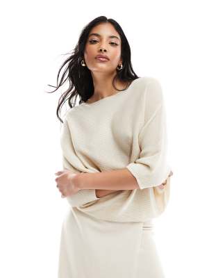 JDY - Gerippter Pullover in Creme mit Fledermausärmeln-Weiß